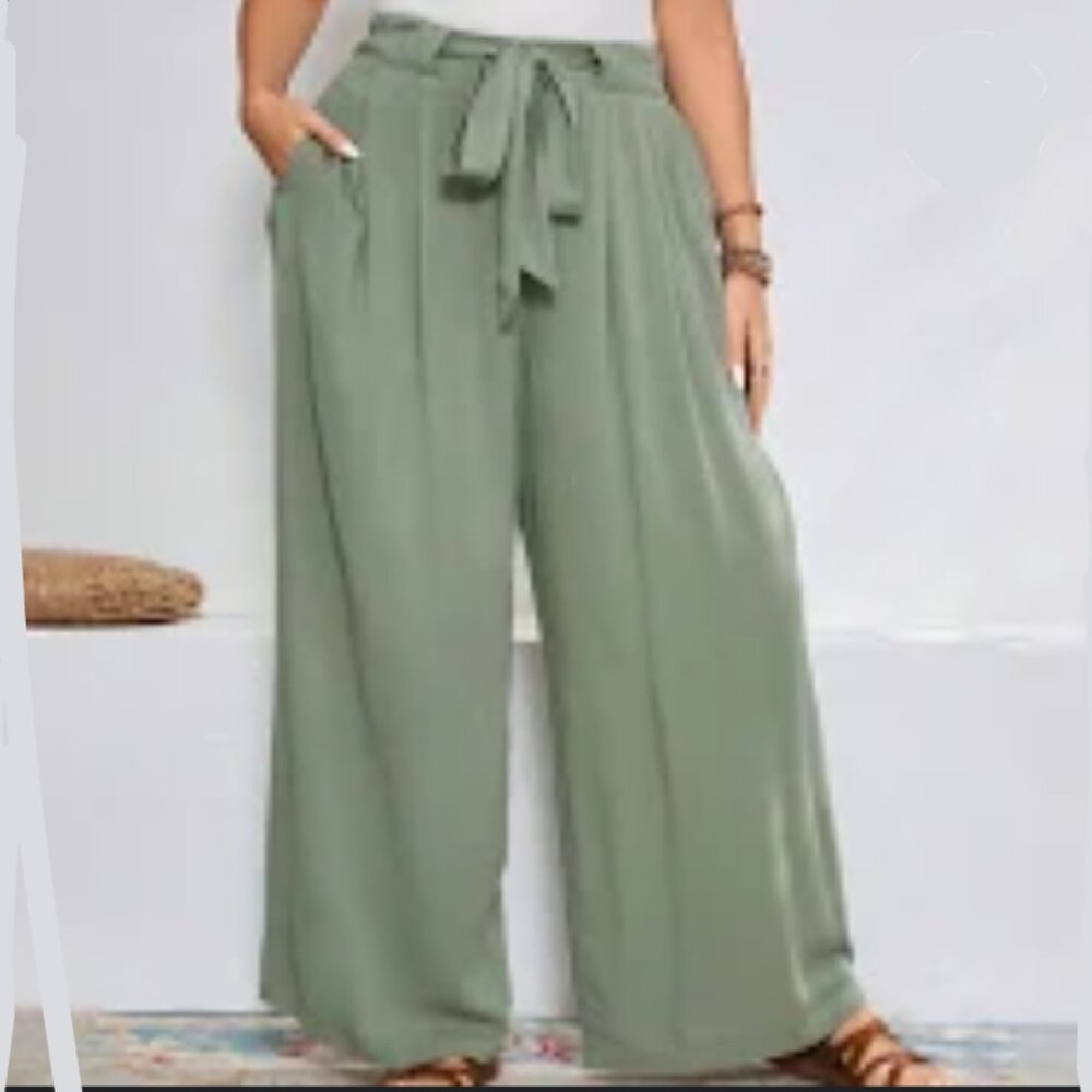 Brand New One by Chapter One Women's Flowy Green Wide Leg Pants